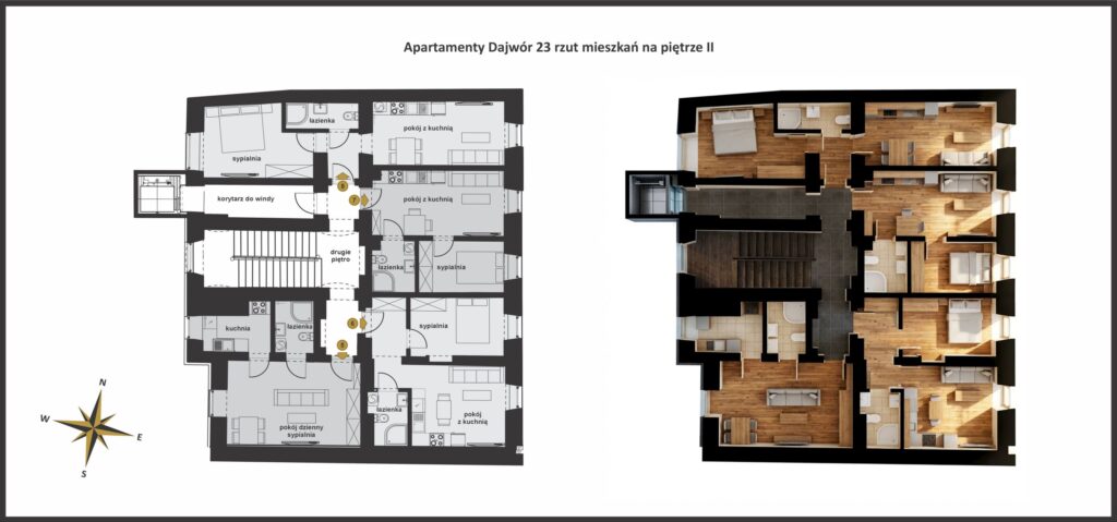 piętro 2 - rzut i model aranżacji mieszkań